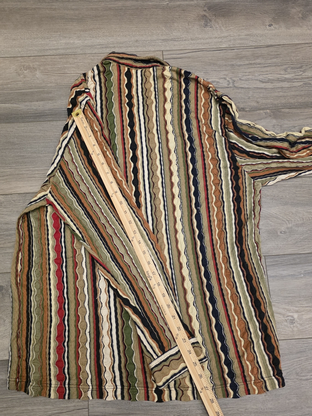 COOGI Multicolor Striped Long Sleeve Button-Down Shirt - Red, Green, Black, Tan - Picture 9 of 11